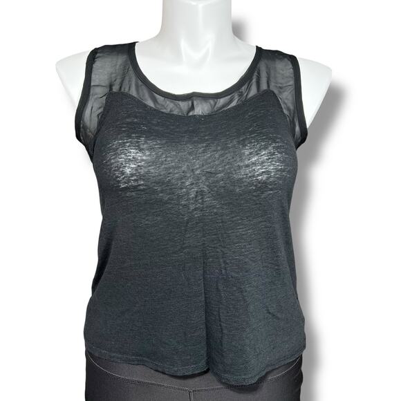 Gibson Womens Linen Tank Top Sheer Shoulder Pullover Preppy Minimalist Large - Picture 1 of 8